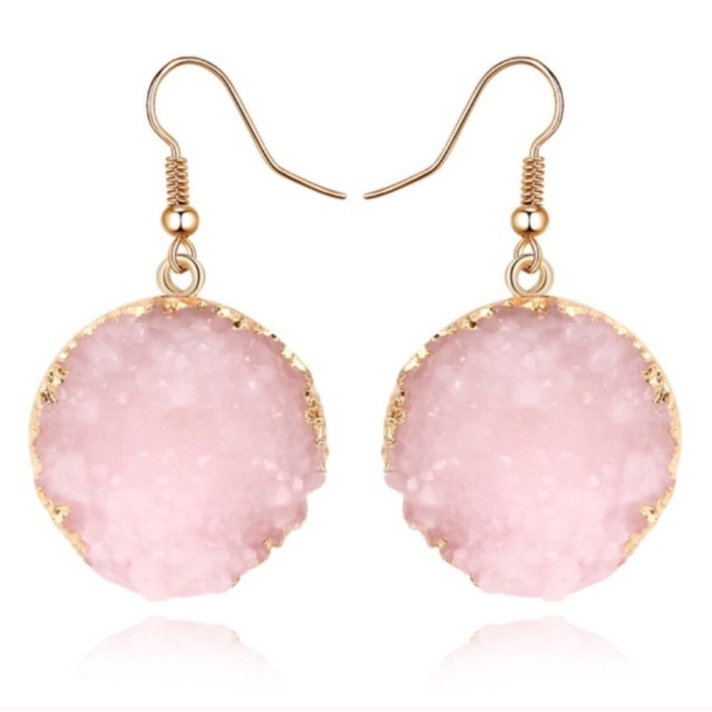 Pink Quartz and Gold Earrings NWT